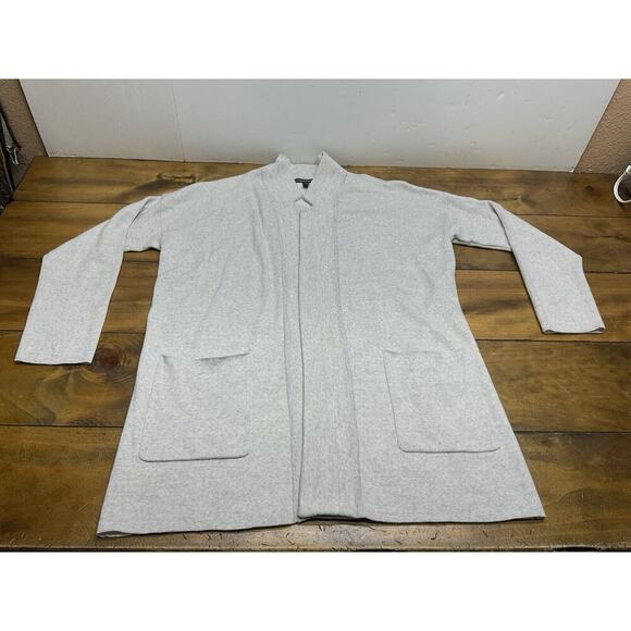 Eileen Fisher Notch Collar Cardi in Pearl Merino Wool Blend Open Cardigan M - Picture 1 of 12